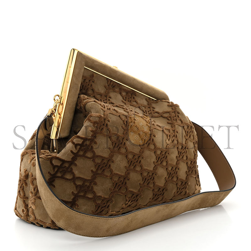 F**di camoscio karligraphy embroidered medium first camel (30*25*10cm)